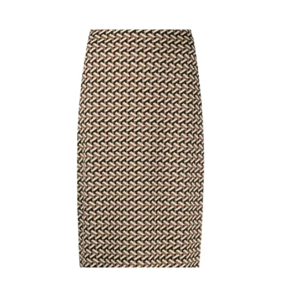 Diane Von Furstenberg Geometric Pencil Skirt Size 6 Black and Tan - Picture 1 of 10